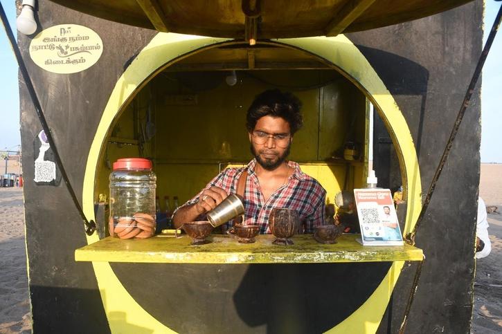 Aspiring Lyricist’s Shop At Marina Beach Serves Tea In Cups Made Of Coconut Shells