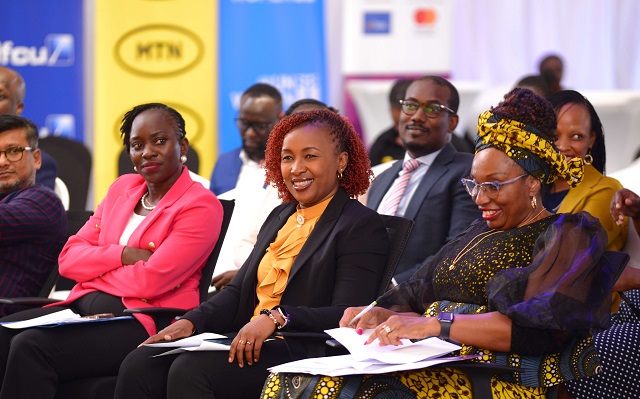 MTN Uganda CEO Sylvia Mulinge (centre) taking the lead in the AWE project